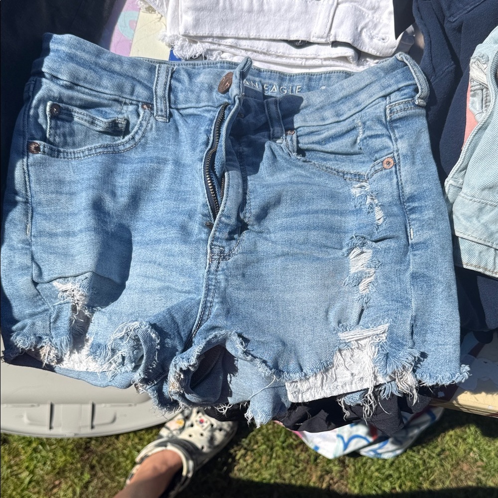 American Eagle Outfitters Light Blue Distressed Jean Shorts